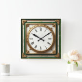 Horloge Carrée Élégant Art Déco Vert (Maison)