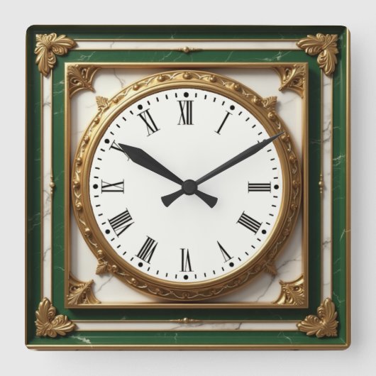 Horloge Carrée Élégant Art Déco Vert (Recto)