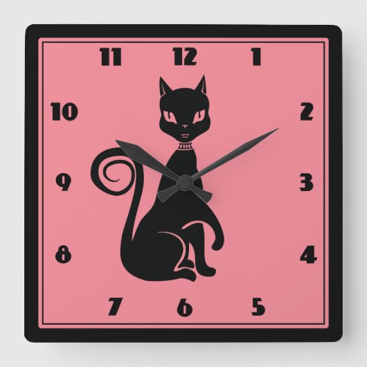 Horloge Carrée Elegant Black Cat (Recto)