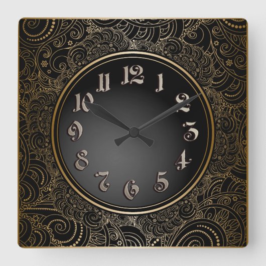 Horloge Carrée Elegant Black & Gold (Recto)