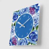 Horloge Carrée Elégant bleu Rose Floral Décor (Angle)