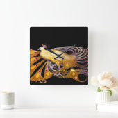 HORLOGE CARRÉE ÉLÉGANT CACHET EN JAUNE ET NOIR (Maison)