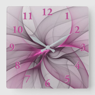 Horloge Carrée Élégant Chaos Moderne Art Fractal Abstrait Rose