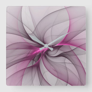 Horloge Carrée Élégant Chaos Moderne Art Fractal Abstrait Rose
