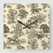 Horloge Carrée Élégant Cheval Rustique Arbres Beige Tan Toile (Recto)