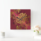 Horloge Carrée Élégant Chrysanthème en or de Mouton Rouge (Maison)