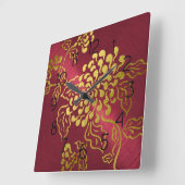 Horloge Carrée Élégant Chrysanthème en or de Mouton Rouge (Angle)