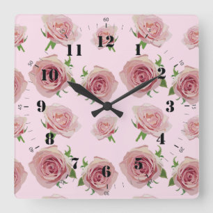 Horloge Carrée Elegant classic rose rose rose rose flower pattern