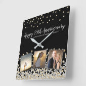 Horloge Carrée Elégant Collage Photo Gold Silver 25e anniversaire (Angle)