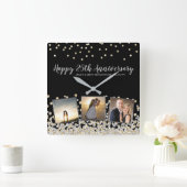 Horloge Carrée Elégant Collage Photo Gold Silver 25e anniversaire (Maison)