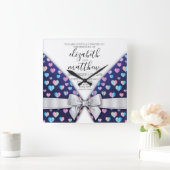 Horloge Carrée Elégant design moderne Bow and Heart Speckles (Maison)