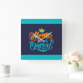 Horloge Carrée Elegant Design Typografy Maman Is My Queen (Maison)