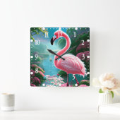 Horloge Carrée Élégant Flamant rose tropical-70852 (Maison)