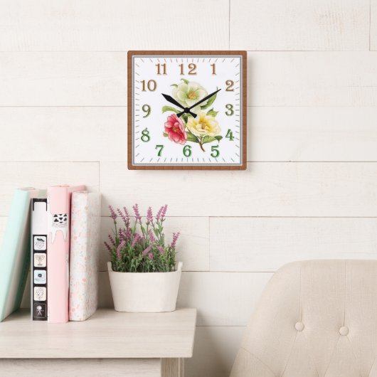 Horloge Carrée Elegant Floral Square Acrylic Wall Clock (Salle de lecture)