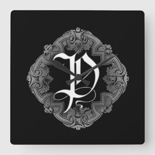Horloge Carrée Élégant Goth Initial P (Recto)