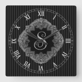Horloge Carrée Élégant, Initiale Monogramme (Recto)