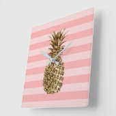 Horloge Carrée élégant joli ceinture en or ananas & bande rose (Angle)