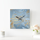 Horloge Carrée Elégant look or moderne et marbre bleu (Maison)