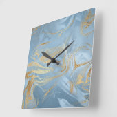 Horloge Carrée Elégant look or moderne et marbre bleu (Angle)