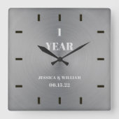 Horloge Carrée Élégant Mariage moderne argent Anniversaire Keepsa (Recto)