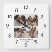 Horloge Carrée élégant minimum mrs & mr 4 photos collage mariage (Recto)