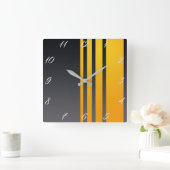 Horloge Carrée Élégant, moderne, lignes verticales jaunes, gris f (Maison)