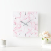 Horloge Carrée élégant moderne pastel rose et blanc faux marbre (Maison)
