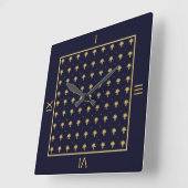 Horloge Carrée Elegant Navy Blue et Gold Damask (Angle)