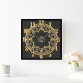 Horloge Carrée Élégant noir et or (Maison)