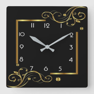 Horloge Carrée Élégant noir et or