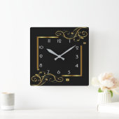 Horloge Carrée Élégant noir et or (Maison)
