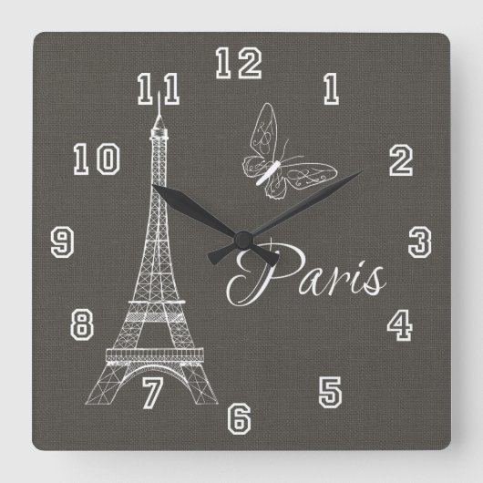 Horloge Carrée Elégant Paris Tour Eiffel Papillon gris foncé (Recto)