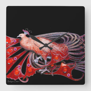 HORLOGE CARRÉE ÉLÉGANT PEACOCK EN ROUGE ET NOIR