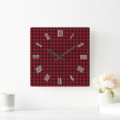 Horloge Carrée Élégant plaid de buffle rouge et noir, à damiers (Maison)