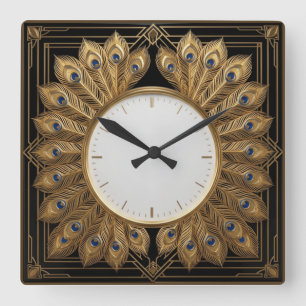 Horloge Carrée Élégant plume Art Déco