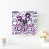 Horloge Carrée Elegant Pretty Purple Peacock Feather (Maison)