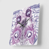 Horloge Carrée Elegant Pretty Purple Peacock Feather (Angle)