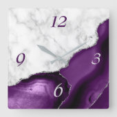 Horloge Carrée Elegant Purple Agate Silver Glitter Marble (Recto)
