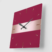 Horloge Carrée Elégant rose chick moderne or & bande bordeaux (Angle)