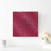 Horloge Carrée Elégant rose or et motif géométrique bordeaux (Maison)
