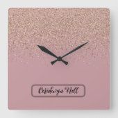 Horloge Carrée Élégant Rose Parties scintillant Nom du monogramme (Recto)