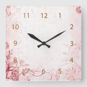 Horloge Carrée Élégant rose Vintage