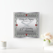 Horloge Carrée Elégant Ruby | 15e anniversaire du Mariage des dia (Maison)