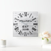 Horloge Carrée Elégant Rustic White Wood (Maison)