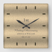 Horloge Carrée Élégant Script Gold Mariage Anniversaire Keepsar (Recto)