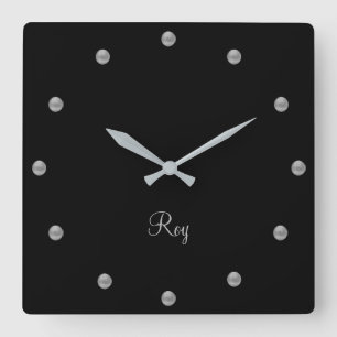 Horloge Carrée Elegant Silver Gray on Black
