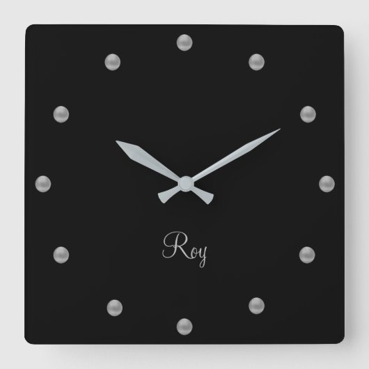 Horloge Carrée Elegant Silver Gray on Black (Recto)