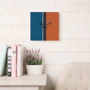 Horloge Carrée Elégant Silver Grey Marine Orange Red Blue Stripes