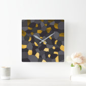 Horloge Carrée Elegant stylish gold grey and black mosaic (Maison)