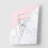 Horloge Carrée élégant triangle or rose marbre blanc rose (Angle)